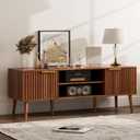 LCRBOL TV Stand for Living Room, Mid Century Modern Entertainment Center for 55/60 inch TVs, TV Console with Fluted Door Cabinets and Open Shelves, for Bedroom, Walnut, 54.3 inches x 15.35 inches x 19.68 inches