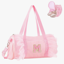 Personalized Initial Dance Bag for Girls 4-6, Small Lace Gym Sport Yoga Cheer Dance Bags Gift for Teen Girls, Cute Letter Kids Ballet Bag Toddler Travel Duffel Tote with Adjustable Straps(Pink-M)