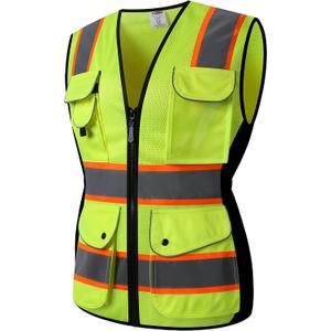 JKSafety Women Hi-Vis Reflective Safety Vest | Neon Color body Sewed Reflective Strips Breathable Lightweight ANSI Compliant (Yellow)