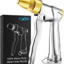 ESOW Heavy Duty Metal Garden Hose Nozzle, High Pressure Water Hose Nozzle with 4 Spray Patterns Rotating, Ideal for Outdoor Lawn & Garden Watering, Car & Pet Washing, Silver