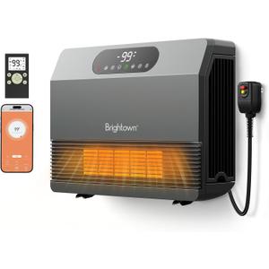 Brightown Wall Heater for Indoor Use, Space Heater with ALCI Plug 1500W, 5 Modes, Adjustable Thermostat, Easy Install Heater for Bedroom Bathroom with Remote Control, 12H Timer, Work with Alexa, Grey