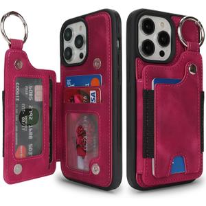 SailorTech Case for iPhone 12 Pro Max Phone Case with Keychain Ring Credit Card Holder for Women, for iPhone 12 Pro Max Leather Case Wallet with Kickstand Card Slots Fashionable Case for Men- Wine Red