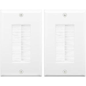 VCE Brush Wall Plate Cable Pass Through, Single Gang Decorator Wall Cover for Low Voltage Cables, In-Wall Cable Management for Wall Mount TV (White), 2-Pack