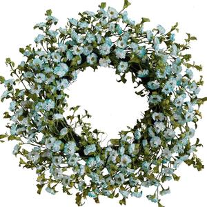 22 Inch Artificial Floral Wreath for Front Door, Rustic Style Multiple Colors Wild Chrysanthemums All Seasons Wreath for Home Wedding Festival Farmhouse Indoor Outdoor Decor(Fluorescent Blue)