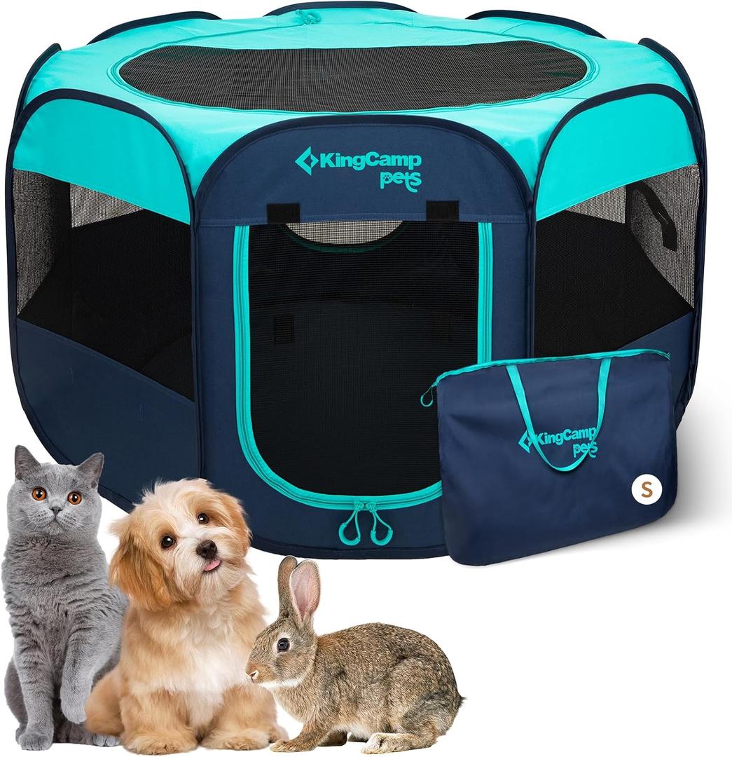 KingCamp Dog Playpen, Portable Foldable Cat Kitten Puppy Tent Crates 29"/36"/50" Pop Up Pet Playpen with Zippered Bottom & Cover for Indoor Outdoor Use (Small, Green)