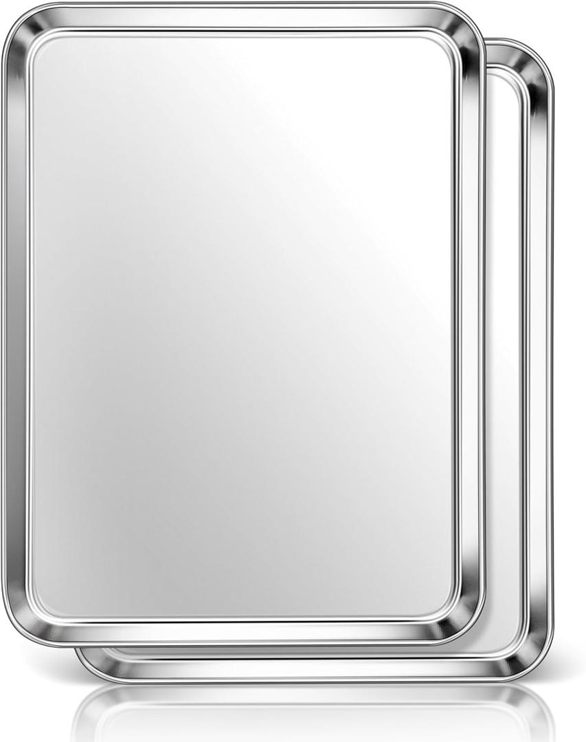 Homikit 2 Pack Baking Sheet, 16x12 Inches Stainless Steel Cookie Sheets for Baking, Large Toaster Oven Tray for Roasting Cooking, Metal Jelly Roll Pan Non Stick & Rustproof, Dishwasher Safe