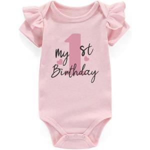 Fish With Grandpa Baby Boy Clothes Unisex Funny Baby Girl Bodysuits 0-3 months (12-18 Months, My 1st Birthday Pink)