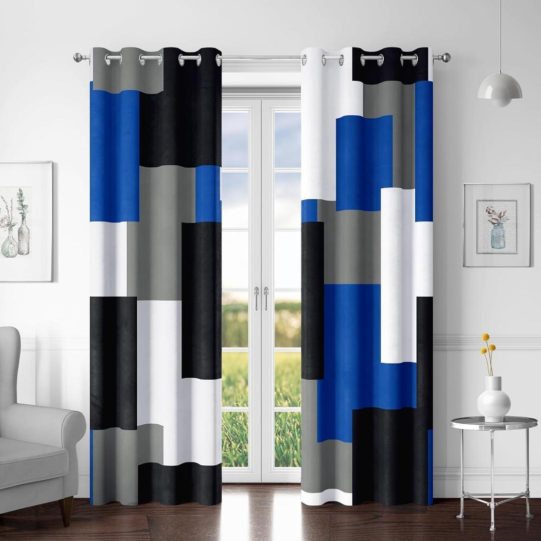 Royal Blue 100% Blackout Curtains for Bedroom 63 inch Long 2 Panels Set Navy Blue Modern Abstract Black Out Curtains Black Grey Insulated Room Darkening Window Drapes for Living Room, 52Wx63L Royal Blue 100% Blackout Curtains for Bedroom 63 inch Long 2 Panels Set Navy Blue Modern Abstract Black Out Curtains Black Grey Insulated Room Darkening Window Drapes for Living Room, 52Wx63L