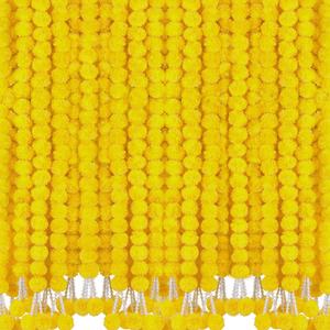 6 Pcs 5 Feet Long Strands Marigold Flowers Garland with Pendant Indian Wedding Decoration Artificial Decorations for Altar Faux Flower for Diwali, Pooja, Bush Floral Party (Yellow)