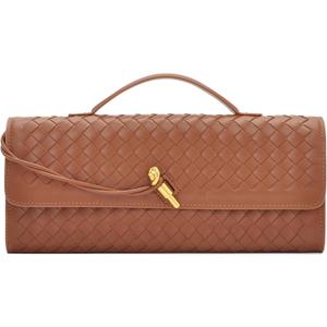 Woven Clutch Purses for Women, Leather Evening Bag Shoulder Handbag Formal Satchel Crossbody Purse Party Bag, Brown