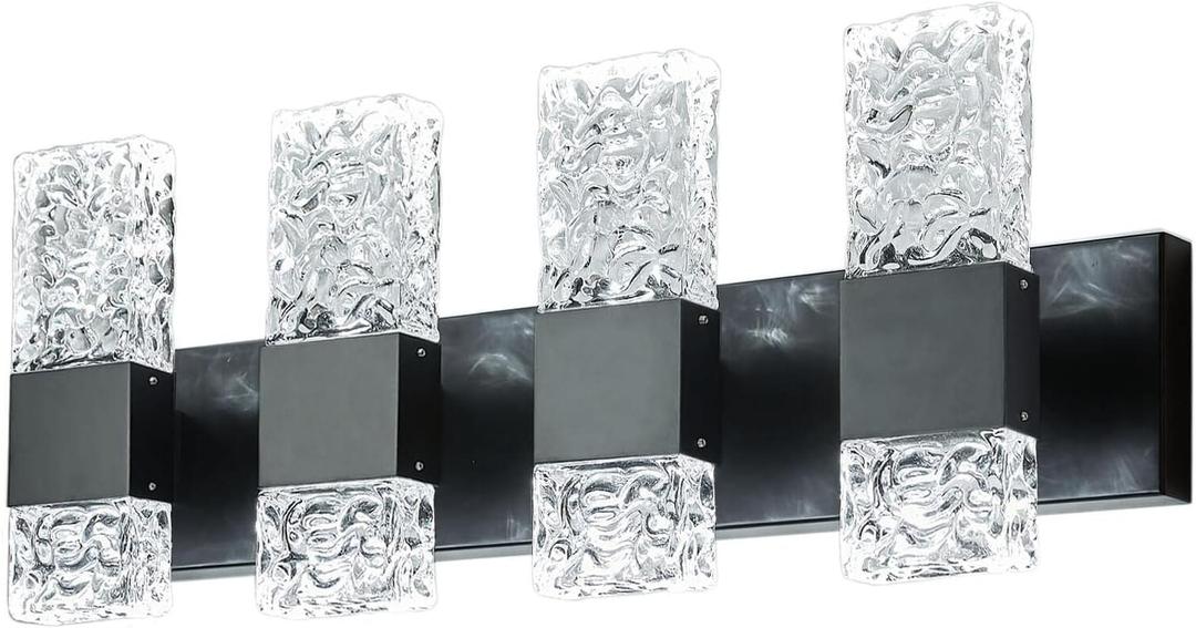 Black Bathroom Light Fixtures Crystal Bathroom Vanity 4 Light Over Mirror Modern LED Wall Light 6000K Cool Light40 Watts