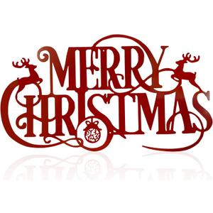 Metal Merry Christmas Wall Decor Christmas Sign Letter Decorative Hanging Plaque Suitable For Indoor Outdoor Room Yard Holiday Decoration (Large, Red2)