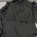 Milumia Women's Wrap V Neck Mesh Bodysuit Elegant Long Puff Sleeve Going Out Leotard Tops