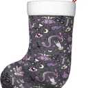 Purple Black Goth Spooky Pattern Christmas Stocking, 17.7'' Long, Plush Christmas Stocking Lovely Home Holiday Mantel Ornament Decor, One Size