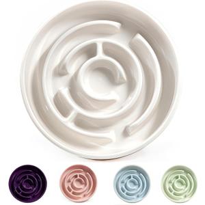 Ceramic Slow Feeder Dog Bowls with Anti-Slip, Slow Feeder & Non-Slip Design, Boredom and Anxiety Reducer, Suitable for All Breed Dogs and Cat (Ceramic-White)