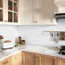 White Herringbone 3D Peel and Stick Backsplash Tile - 10 Sheets Glossy Wall Tiles for Kitchen Bathroom PVC Self Adhesive Tiles for Walls Fireplace 12"x12"