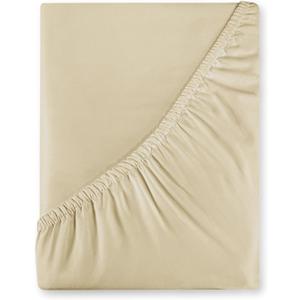 Royale Linens 400 Thread Count 100% American Grown Cotton Fitted Sheet Queen Size - All Around Elastic Fitted Sheet - Luxury Sateen Weave - Snug Fit Bottom Sheet Fit Up to 16" (Queen, Moroccan Sand)