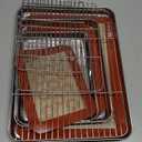Stainless Steel Baking Sheet Tray Cooling Rack with Silicone Baking Mat Set, Cookie Pan with Cooling Rack, Set of 9 (3 Sheets + 3 Racks + 3 Mats), 10/12/16 Inch, Easy Clean