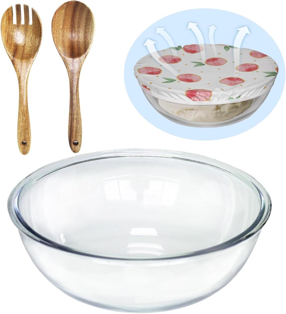 6.5Quart Large Glass Bowl with Lid for Sourdough Bread Making, 12.3 Inch Clear Glass Salad Cooking Bowls for Kitchen Salad Bread Storage, For Prepping, Marinating & Brining Kimch