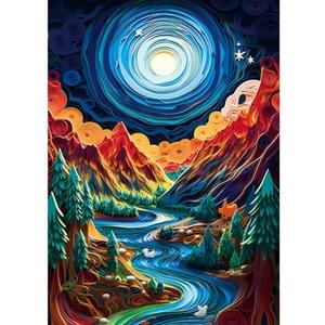 Bgraamiens Puzzle-Paper Quilling Mountains and Rivers-1000 Pieces Paper Quilling Art Puzzle Color Challenge Jigsaw Puzzles for Adults and Kids