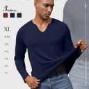 Ficerd 3 Pack Men's Big and Tall V Neck Shirts Cotton Long Sleeve Tops Plus Size Lightweight T-Shirts Casual Basic Tees (X-Large, Black, Navy Blue, Wine Red)