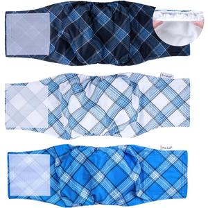 Pet Soft Dog Belly Bands - Washable Dog Diapers Belly Band for Male Dogs, Reusable Male Dogs Wraps 3pack for Doggy Puppy(Blue Plaid, XS) (X-Small (NewBorn 7''-8''))