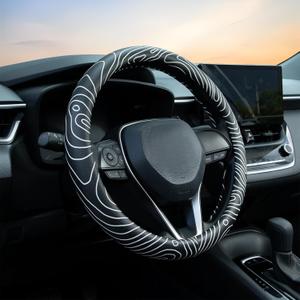 Topography Steering Wheel Cover Auto Leather Steering Wheel Protector, Anti-Slip, Breathable, Absorbing Sweat, Universal Topography Car Accessories 14.515 inch,Fit for Most Car, Trucks, SUV