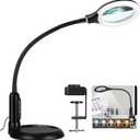 12X Magnifying Glass with Light and Clamp, 5 Color Modes Stepless Dimmable Lighted Magnifier with Stand, Flexible Gooseneck LED Desk Lamp Hands Free for Craft Reading Painting Hobby Close Work (Black)