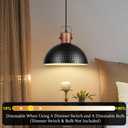 Black Pendant Light, 11.8" Hammered Metal Ceiling Hanging Light Fixture,Solid Wood Dome Pendant Lighting,Modern Industrial Chandelier for Kitchen Island, Dining Table, Restaurant, Farmhouse, Hallway