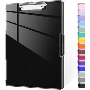 Piasoenc Clipboard with Storage, 8.5 x 11 Clip Boards with 2 Storage Case and A4 Paper Folder, Clear Dry Erase Top Panel, Heavy Duty Plastic, Folio & Side Opening, for Nurses, Teachers, Lawers,Black