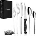 MIAMIO  Cutlery Set Stainless Steel for 6 People / 36-Piece Flatware Set  Includes Knives, Forks, Spoons  Dishwasher Safe (Silver)