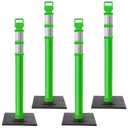 Kanayu 49 Inch 4 Packs Traffic Delineator Posts with 8.8 Lbs Rubber Base PE Delineator Post Portable Parking Pole Traffic Cone Barrier with Removable Base, Reflective Band(Green)