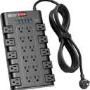 Power Strip Surge Protector, SUPERDANNY 15Ft Long Extension Cord with 6 USB Charging Ports and 22 AC Outlets, 1875W/ 15A, 2100 Joules, Flat Plug Power Outlet for Home, Office, Dorm, Gaming Room, Black