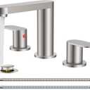 QFN Brushed Nickel Bathroom Faucets 3 Hole, 8 inch Widespread Bathroom Faucet with Pop Up Drain and 24" cUPC Supply Hoses, Lead-Free Two Handles Suitable for 6-12 Inch RV, Restroom, Vanity Sink (Stainless Steel)