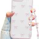 Jusy Compatible with iPhone 7 Plus/8 Plus Case, Cute Clear Ribbon Bowknot Pattern Aesthetic Soft TPU Transparent Cases Protective Phone Cover for Women Girly with Bracelet Chain - Pink