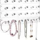 4 Pack Acrylic Necklace Holder  Wall Mounted Jewelry Organizer with 24 Hooks for Necklaces, Bracelets, Rings & Bangles, Clear Display Rack with Easy Installation (Screws & Tape Included)