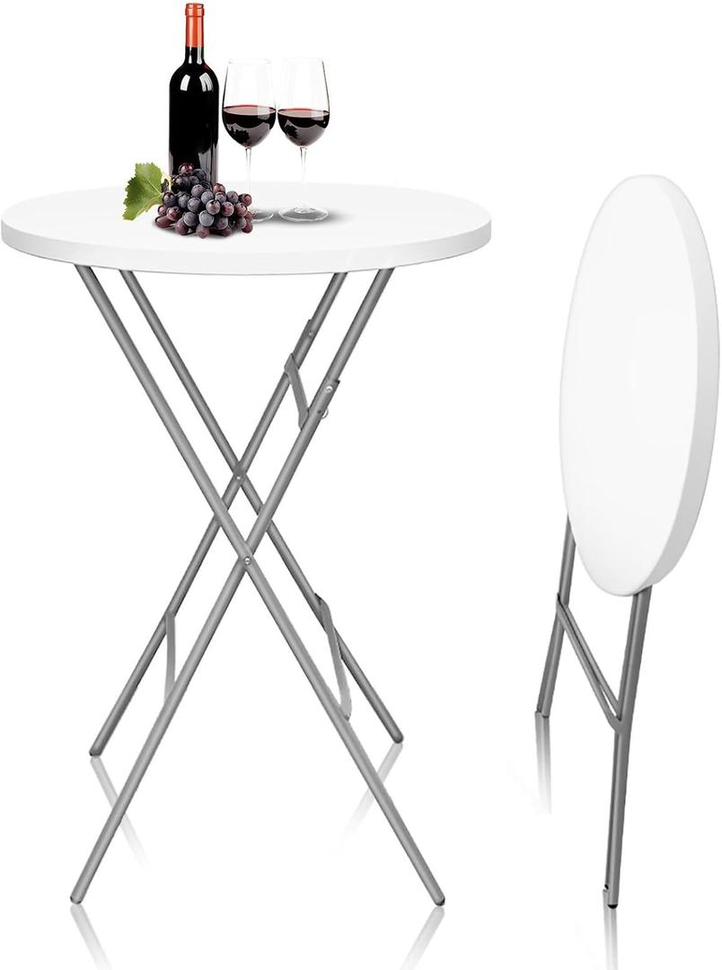 GUAGUA 32" Round Plastic Folding High Top Table - Versatile Bar, Cocktail & Portable Pub Table for Parties, Bistro & Events(White)