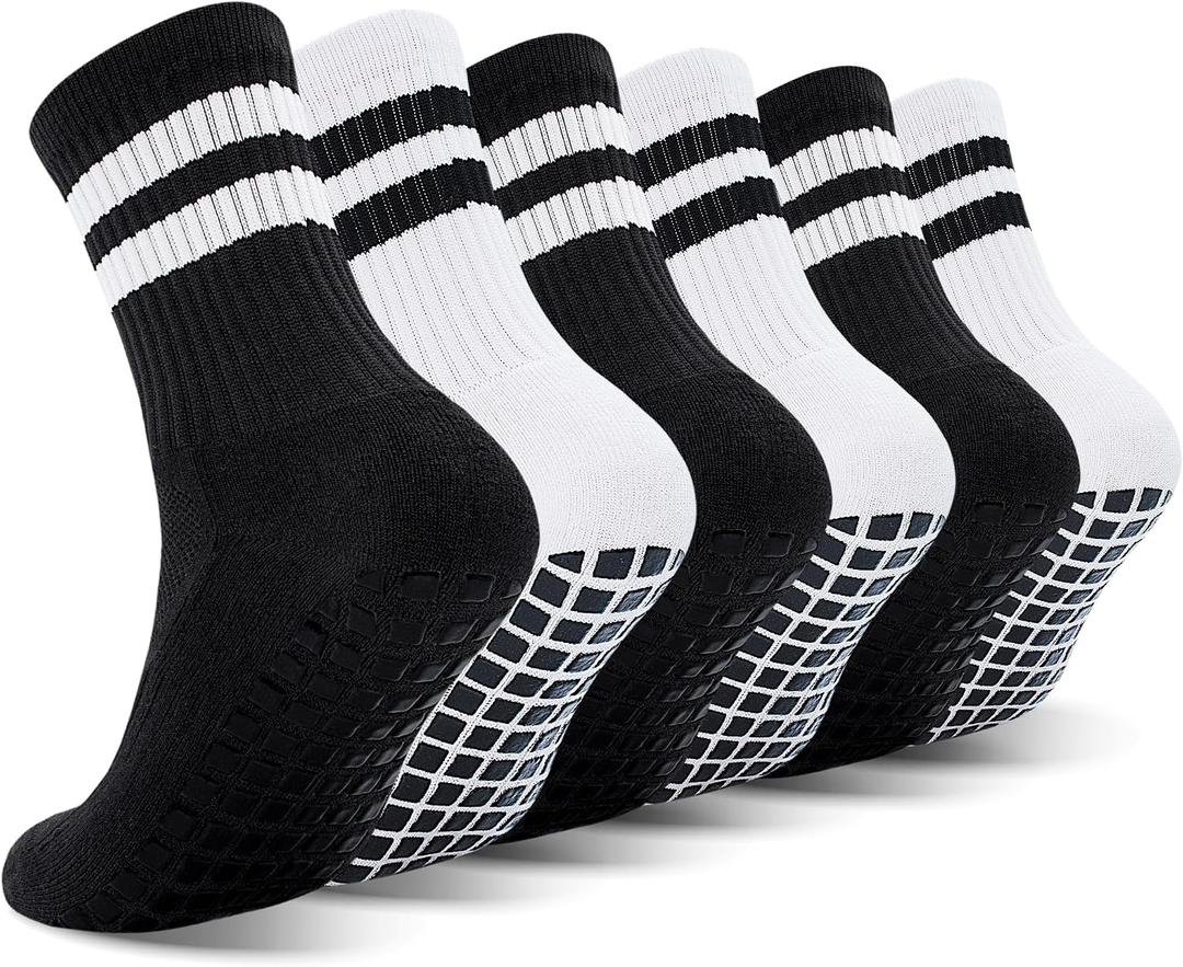 6 Pairs Kids Grip Soccer Socks Cushioned Non Slip Grippy Football Athletic Sports Socks for Boys Girls