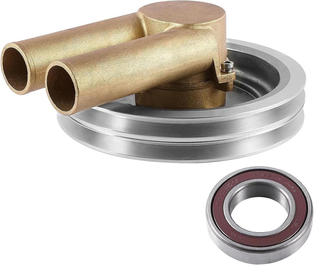 21214596 (NSK Bearing) Raw Sea Water Pump With Double V Belt Pulley For Volvo Penta 4.3L 5.0L 5.7L V6 V8, Replaces# 3812697 3862487 3858229