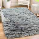 Gorilla Grip Fluffy Faux Fur Rug, 4x6, Machine Washable Soft Furry Area Rugs, Rubber Backing, Plush Floor Carpets for Baby Nursery, Bedroom, Living Room Shag Carpet, Luxury Home Decor, Gray (4 x 6 Feet, Grey)