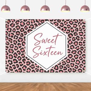 Leopard Birthday Backdrop for Girls Sweet Sixteen Cheetah Print Photography Background Rose Red for Princess Girls Wild Cheetah Sweet 16 Birthday Decorations Banner Photo Booth 5 * 3ft