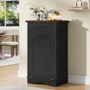 HOOBRO 10 Gallon Tilt Out Trash Cabinet, Kitchen Trash Can, Trash Bin Storage, with Flip Door and Large Drawer, Hidden Laundry Hamper Cabinet, for Kitchen, Laundry, Black and Walnut BH02LJ01, 20.5"L x 13.7"W x 35.8"H