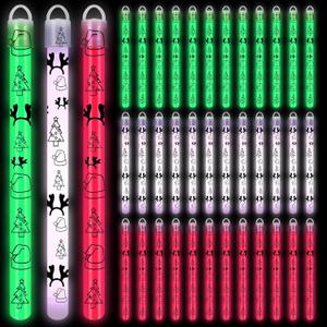 Libima 36 Set 8 Inch Christmas Glow Sticks Necklaces with End Caps and Lanyards Bright Santa Hat Christmas Trees Glow in the Dark Sticks Red White Green Hanging Wands for Party Favors Camping Supplies
