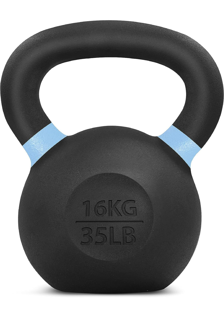 Yes4All Cast Iron Kettlebell, 16 KG / 35 LB, Powder Coated, Non-Slip Handle, Flat Bottom - QCG3