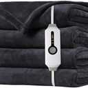 SUNNY HEAT Heated Electric Blanket Twin Size 72"x84" - Cozy Warm Flannel Heated Blanket with 4 Heating Levels & 10 Auto Off - Winter Comfort Heating Blanket, Sleep Aid Bedding, Dark Grey