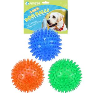 Petizer 3 Pack 2.5" Squeaky Toy Balls, Floating Pool Balls, Spiky Water Toys, Durable Interactive Fetch Toys for Puppy, Chew Toys for Teething (Small Dog) (Blue+Orange+Green)