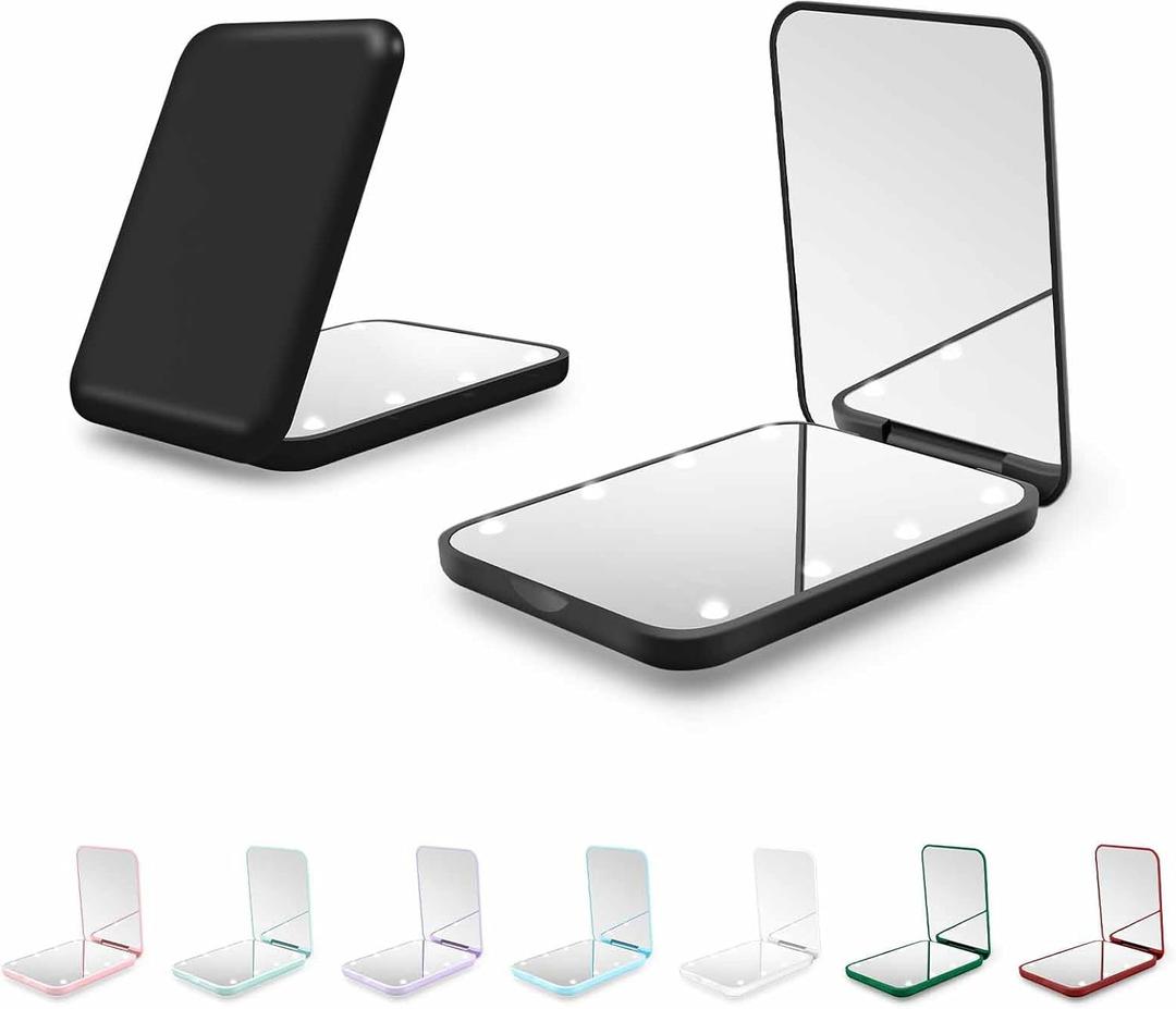 Compact Mirror, 1X/3X Magnification LED Pocket Mirror with Nternal BIattery, Mini Mirror for Purse, Pocket,Travel and Present (Black)