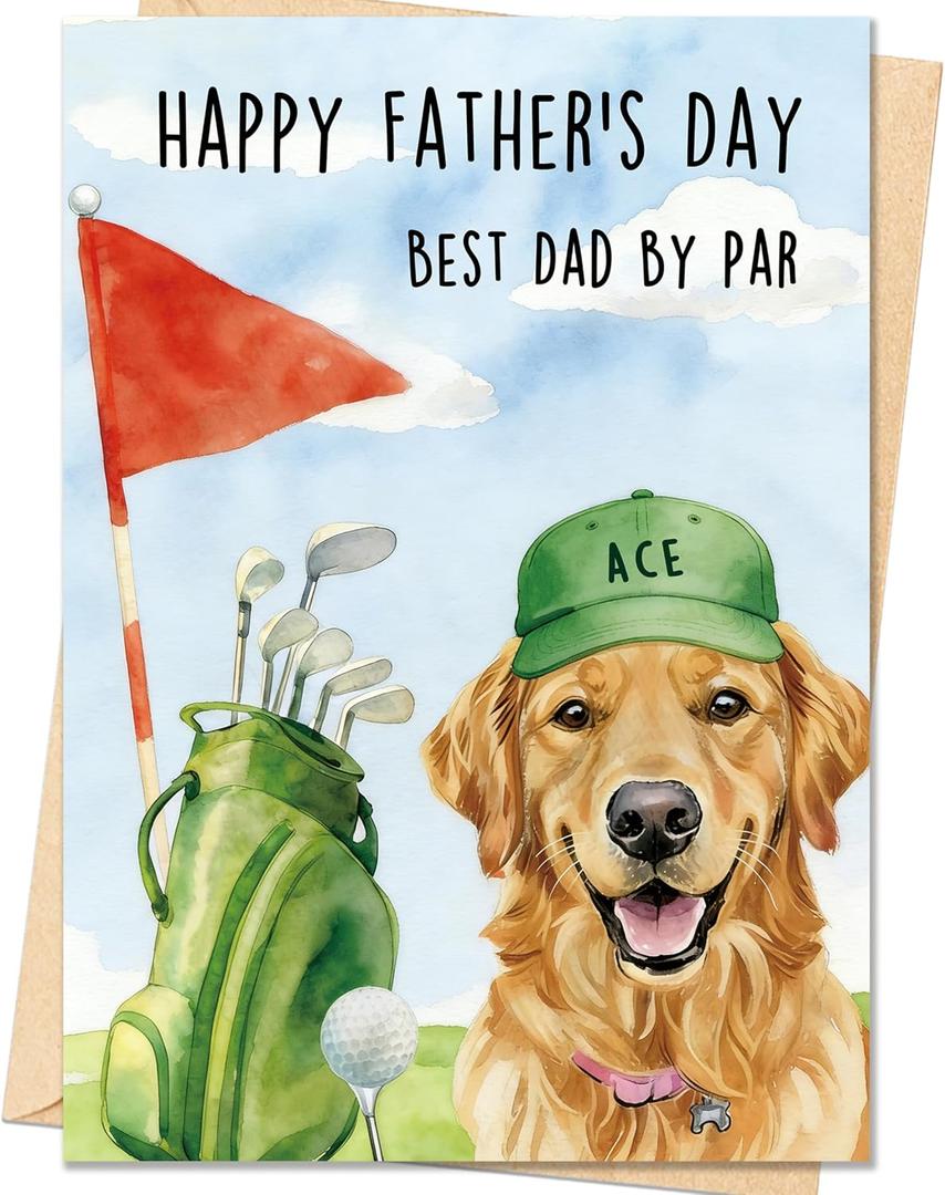 2 x Funny Golf Fathers Day Card, Fathers Day Cards Gifts Decorations for Dad From Daughter Son, Dog Dad Fathers Day Card Gift, Happy Father's Day Golf Cards Gifts with Envelope