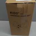 Snorkeling Gear for Kids Ages 5-15, 4 in 1 Mask Fins Snorkel Set with HD Tempered Glass Panoramic View Anti-Fog Mask, Dry Top Snorkel, Adjustable Trek Fins, and Mesh Bag, Kids Snorkel Set for Youth