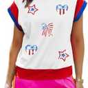 Women American Flag Cap Sleeve Shirt Sequin USA Star T-Shirt Sparkly 4th of July T-Shirt Patriotic Tee Tops M
